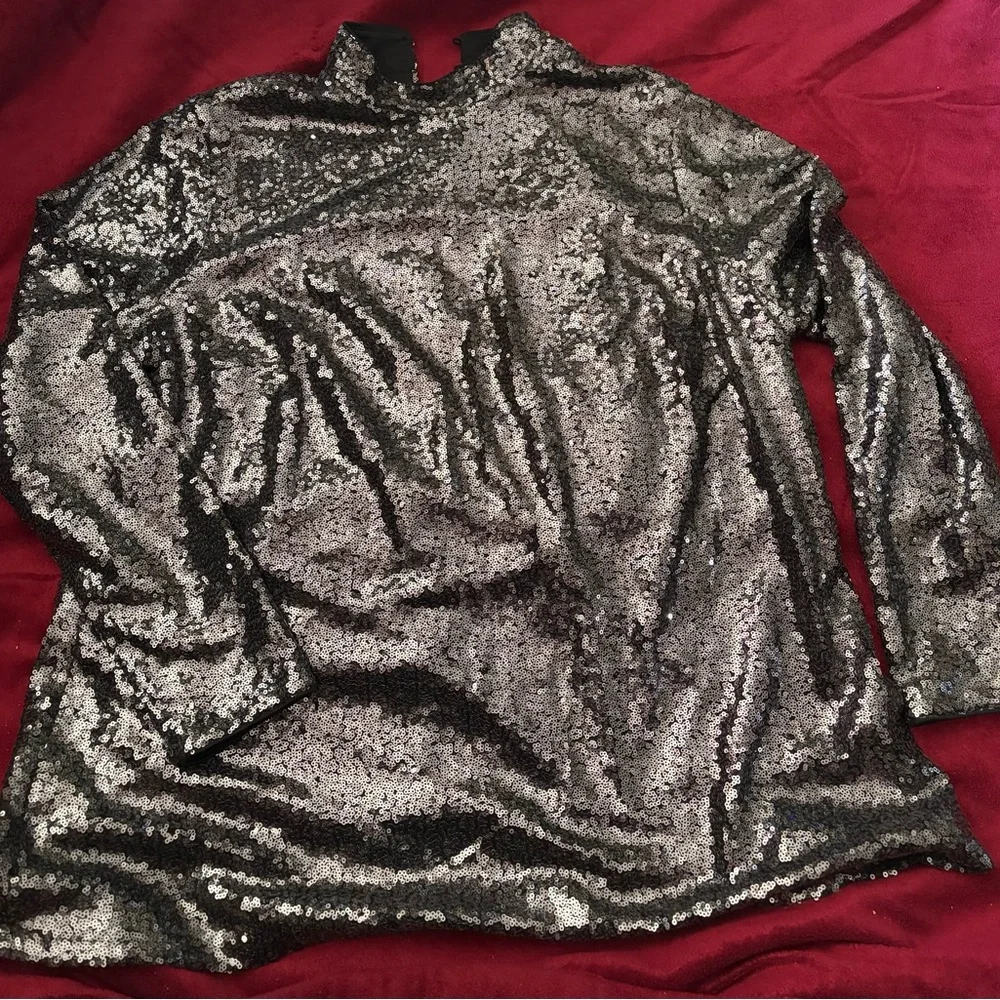Lane Bryant Sequin Black Mockneck Top NWT - Picture 2 of 6